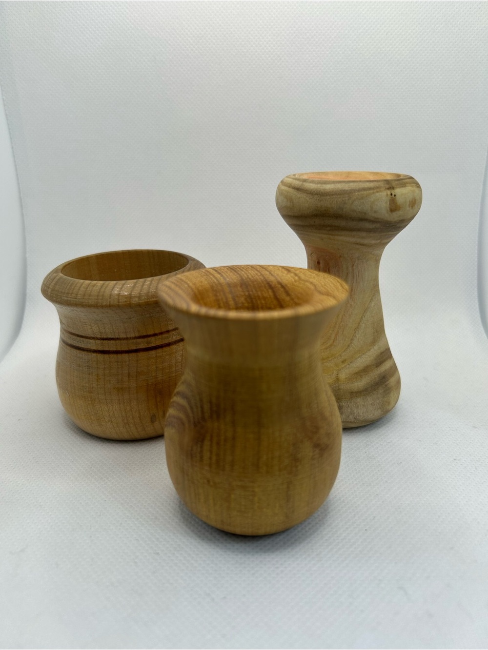 Vintage Vases Hand-Turned Natural Wood Decorative Flower Hungary Lot of 3